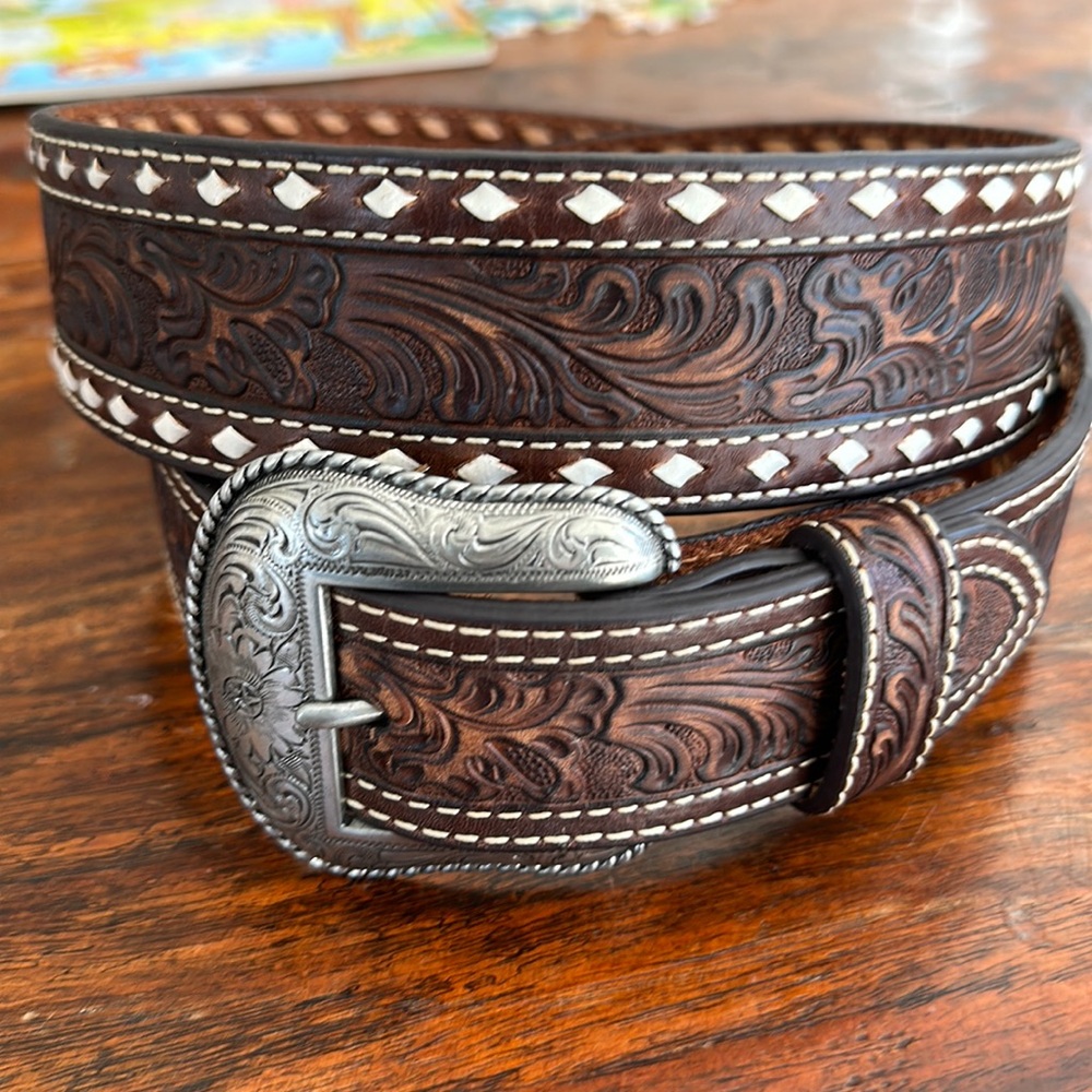 Nocona Belt Co. Men's Tapered Floral Tooled Western Leather Belt NWT 38
